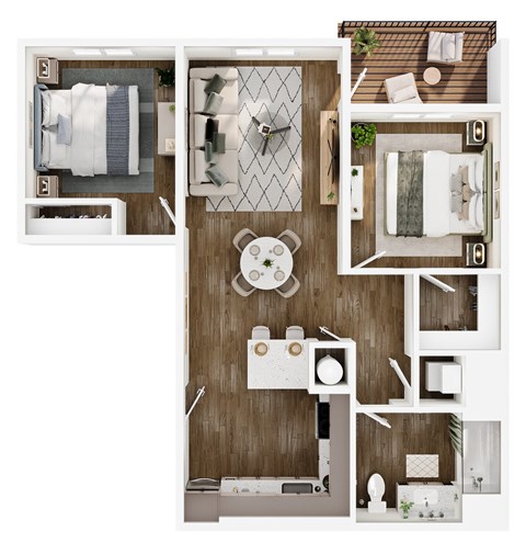 Floor plan for 2 beds, 1 bath, 915 sqft